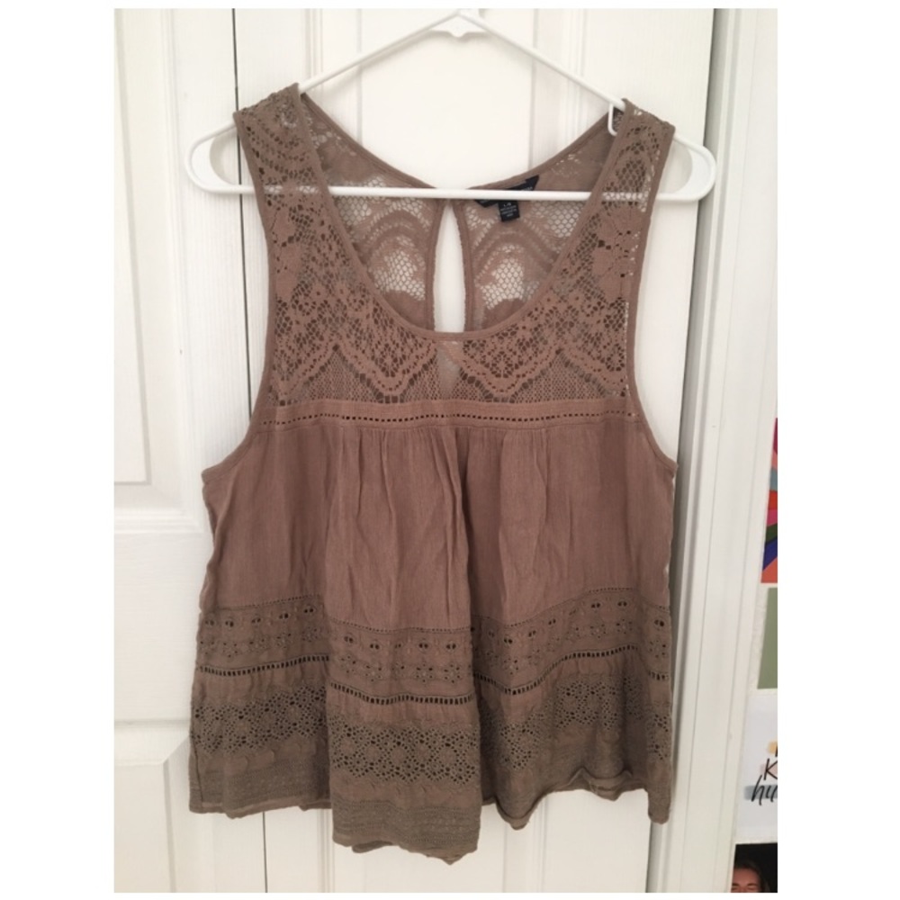 American Eagle brown tank with cutouts
